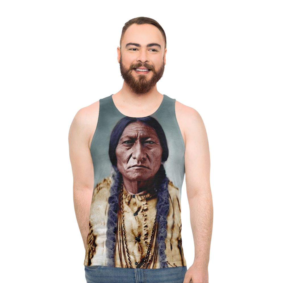 Sitting Bull Unisex Tank Top with Native American Tribal Designs - men