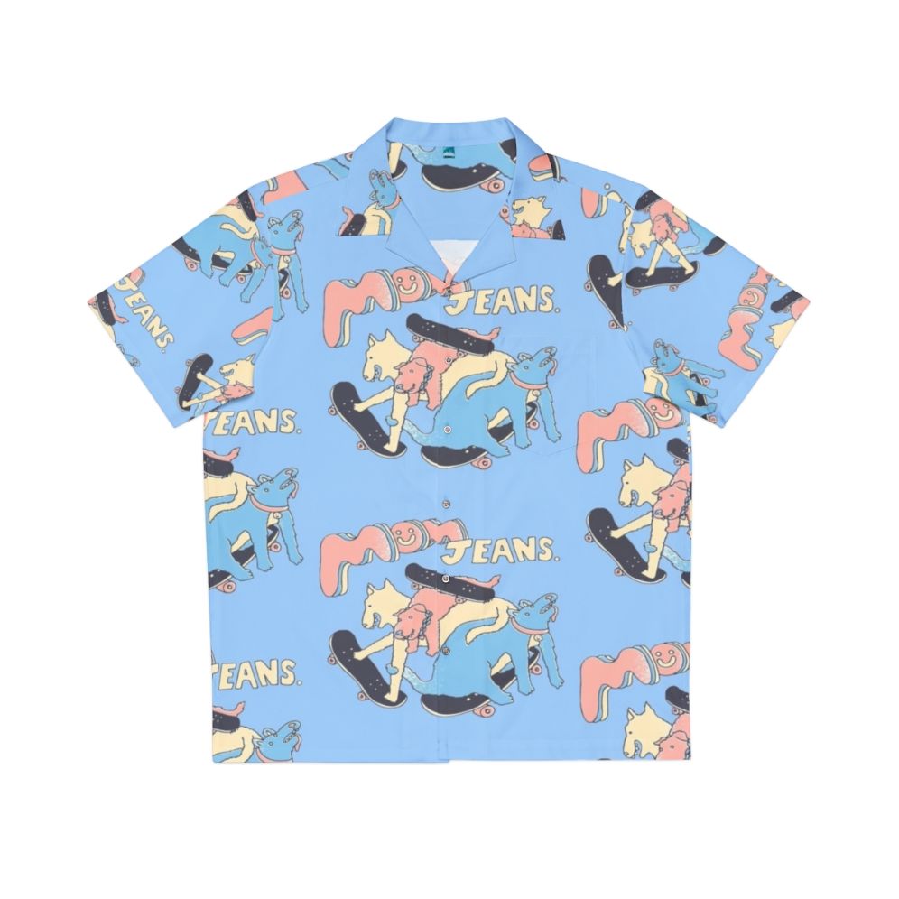 Vibrant Hawaiian shirt featuring a mom jeans band and puppy love design