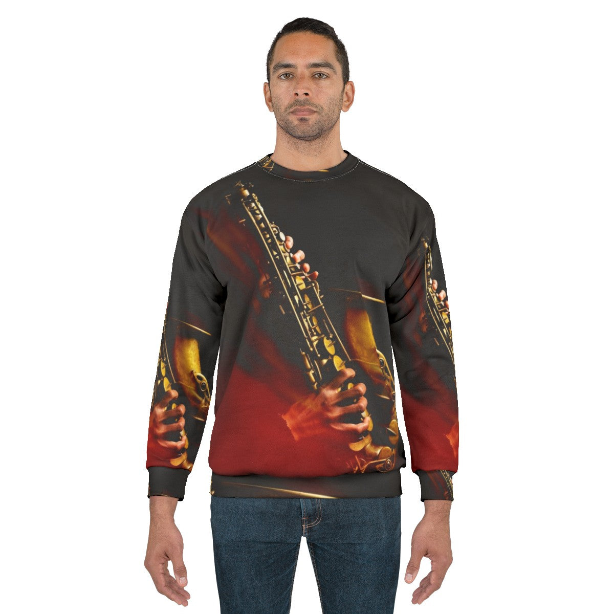 Saxophone Alto Sweatshirt with Flame Red Design - men