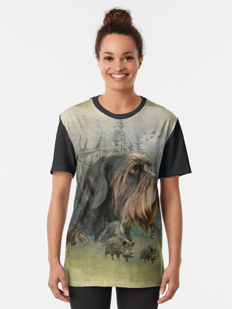 German Wirehaired Pointer boar hunting graphic design for outdoor enthusiasts and hunting dog owners. - Women