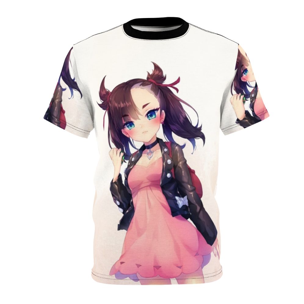 Anime-inspired digital print t-shirt featuring fan art of the Pokemon character Marnie