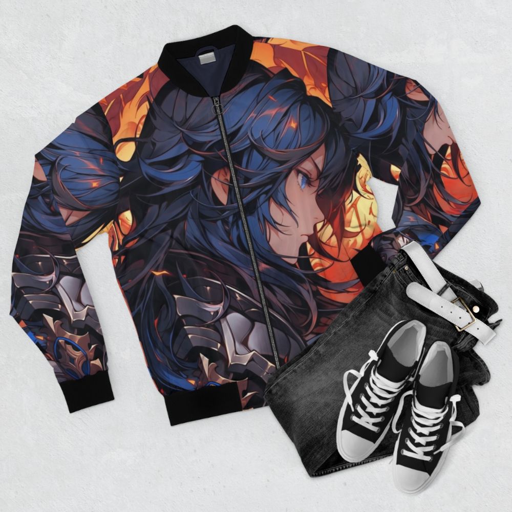 Alear Cyberpunk Bomber Jacket with Anime-Inspired Design - Flat lay