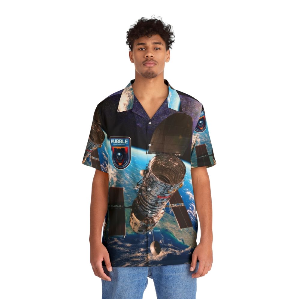 Hubble Space Telescope Hawaiian Shirt with Galaxy Print - People Front