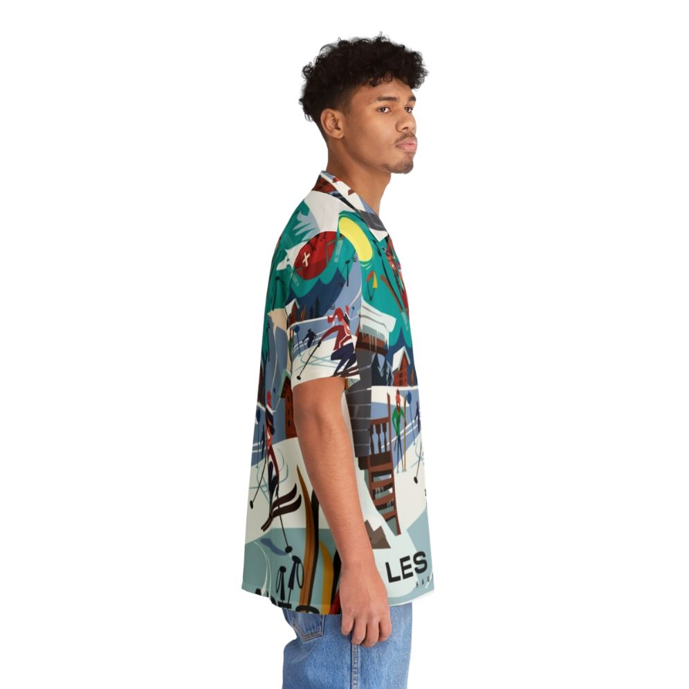 Les Alpes ski poster Hawaiian shirt featuring mountain and winter sports design - People Pight