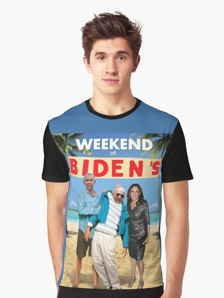 "Weekend at Bidens" funny parody t-shirt design featuring Biden and the "Weekend at Bernies" pun - Men