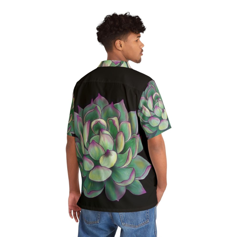 Succulent Plant Hawaiian Shirt with Tropical Botanical Print - People Back