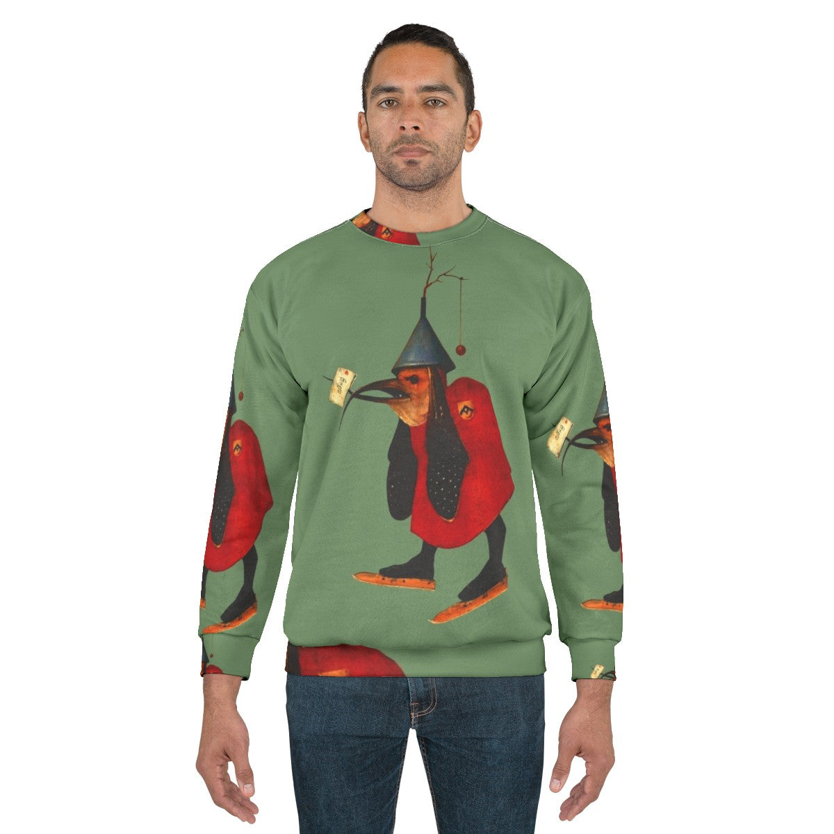 Hieronymus Bosch inspired sweatshirt with bird and letter design - men