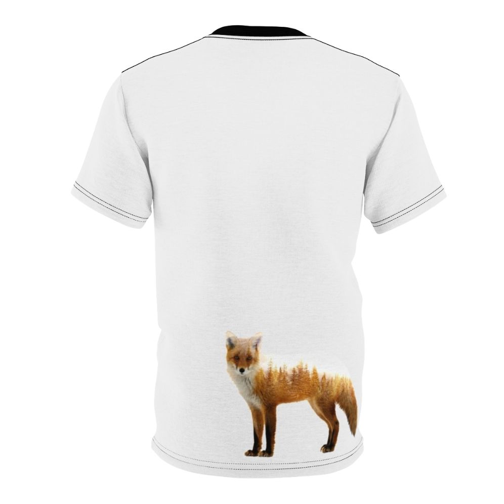 Stylish t-shirt featuring a double exposure design of a majestic forest fox against a nature backdrop - Back