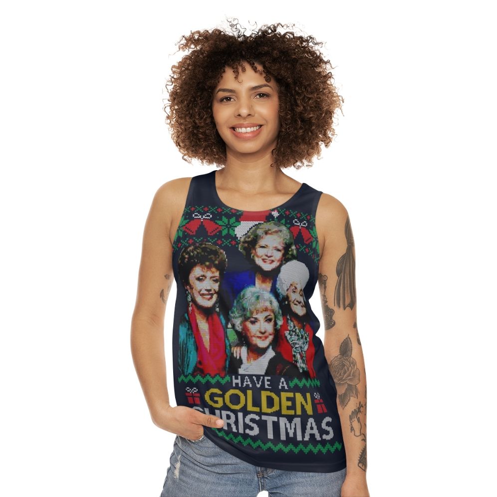 Retro golden christmas unisex tank top - women