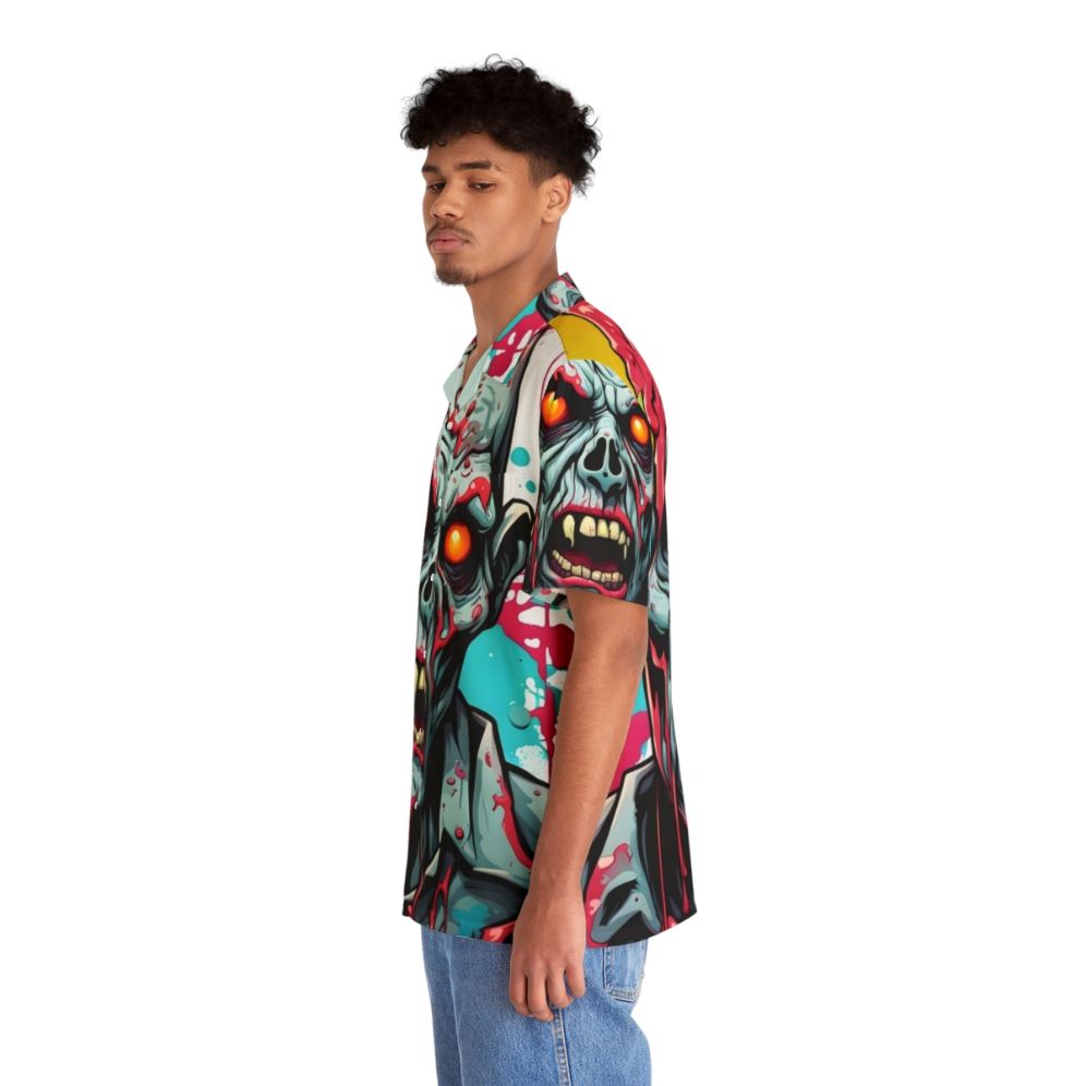 Chaotic Zombie Hawaiian Shirt featuring a colorful paint drip zombie design - People Left