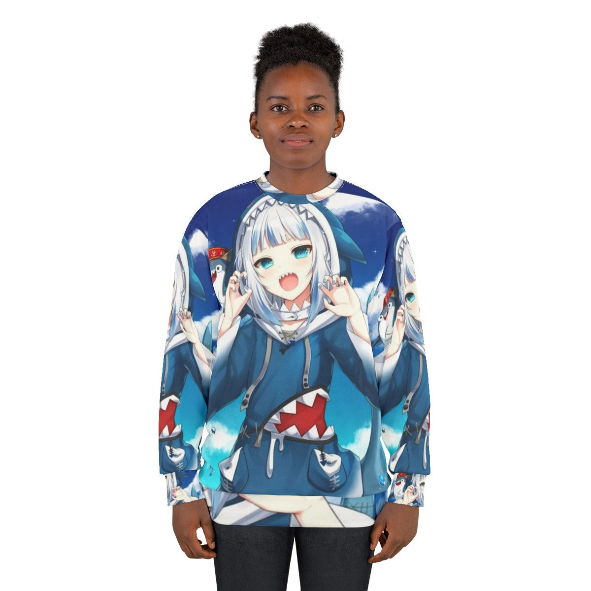 Gawr Gura Hololive Anime Sweatshirt featuring a kawaii chibi design - women