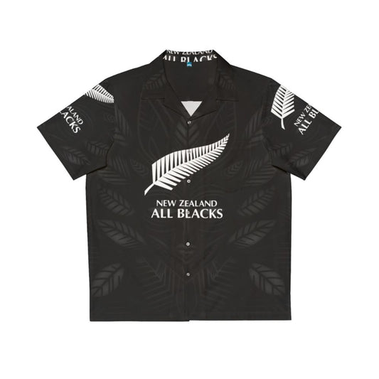 All Blacks Haka Hawaiian Shirt with rugby players performing the traditional Maori war dance