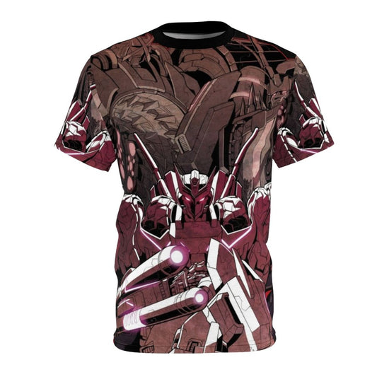 Transformers-inspired all-over-print t-shirt featuring Autobots and Decepticons