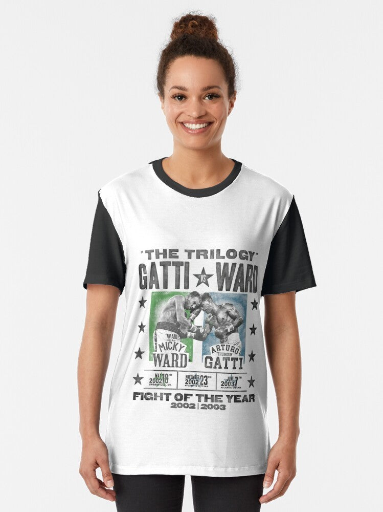 Ward v Gatti The Trilogy Graphic T-Shirt featuring a boxing battle design - Women