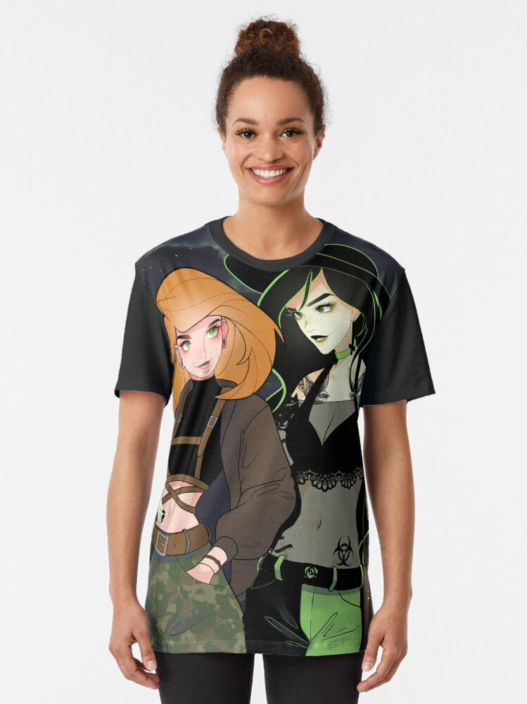 Kim and Shego, the lesbian couple from the anime Kim Possible, featured on a graphic t-shirt design. - Women