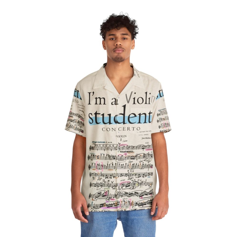 Violin Student Hawaiian Shirt with Classical Music Notes - People Front