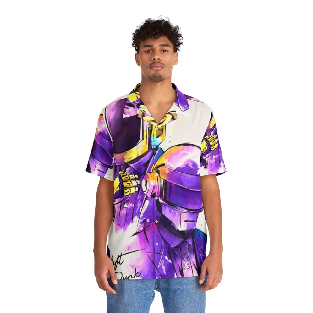 Daft Punk inspired Hawaiian-style shirt with watercolor music and band graphics - People Front