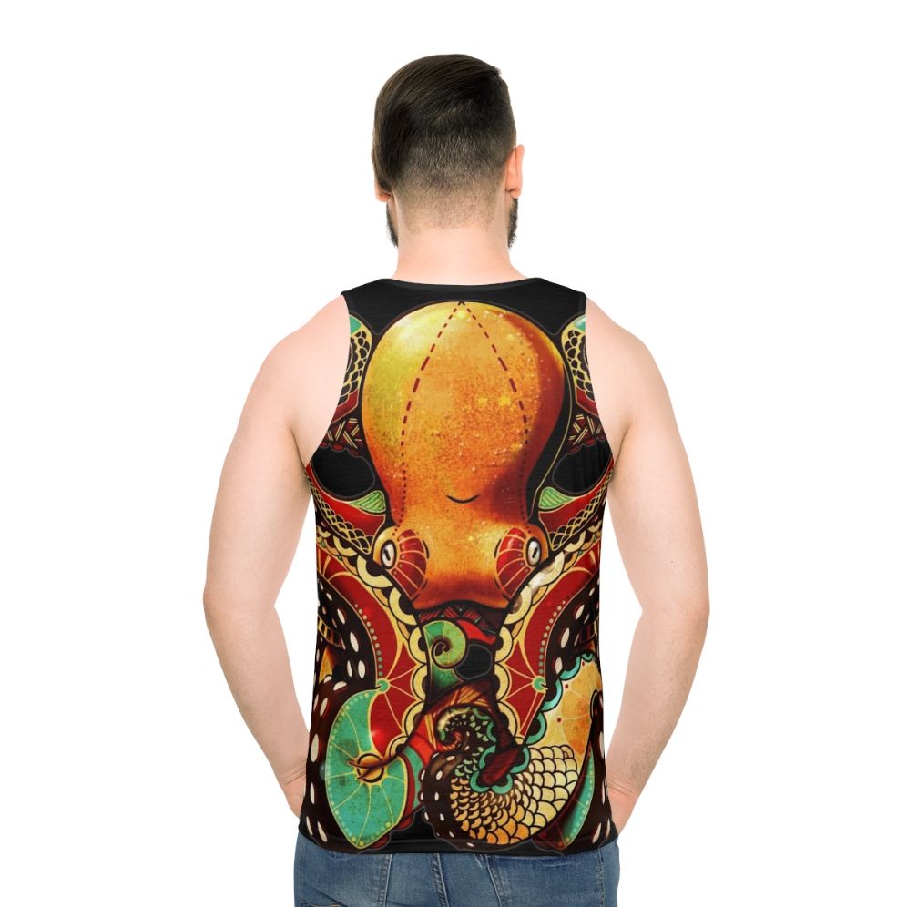 Unisex octopus tank top with nautical and tribal design - men back