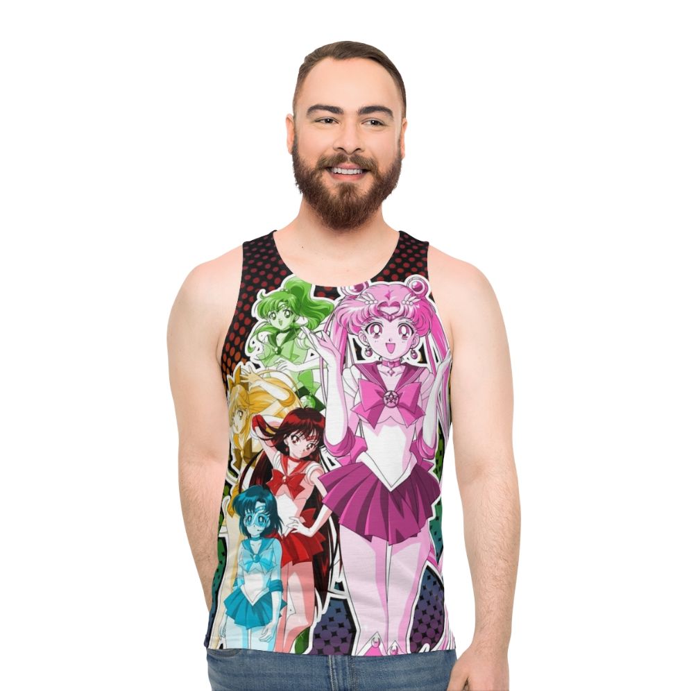 Unisex tank top with anime-inspired, vibrant, retro 90s design - men