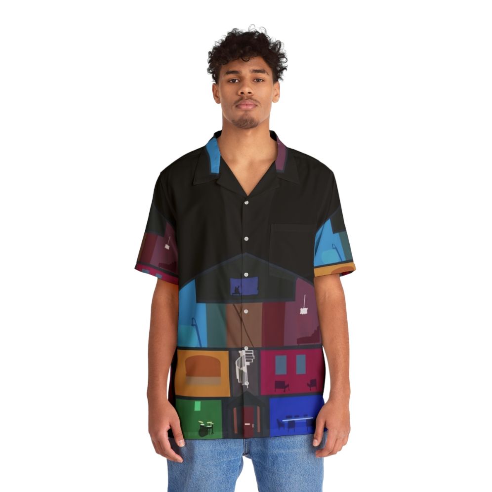 Colorful Hawaiian shirt featuring Taylor Swift's "Lover House" design - People Front