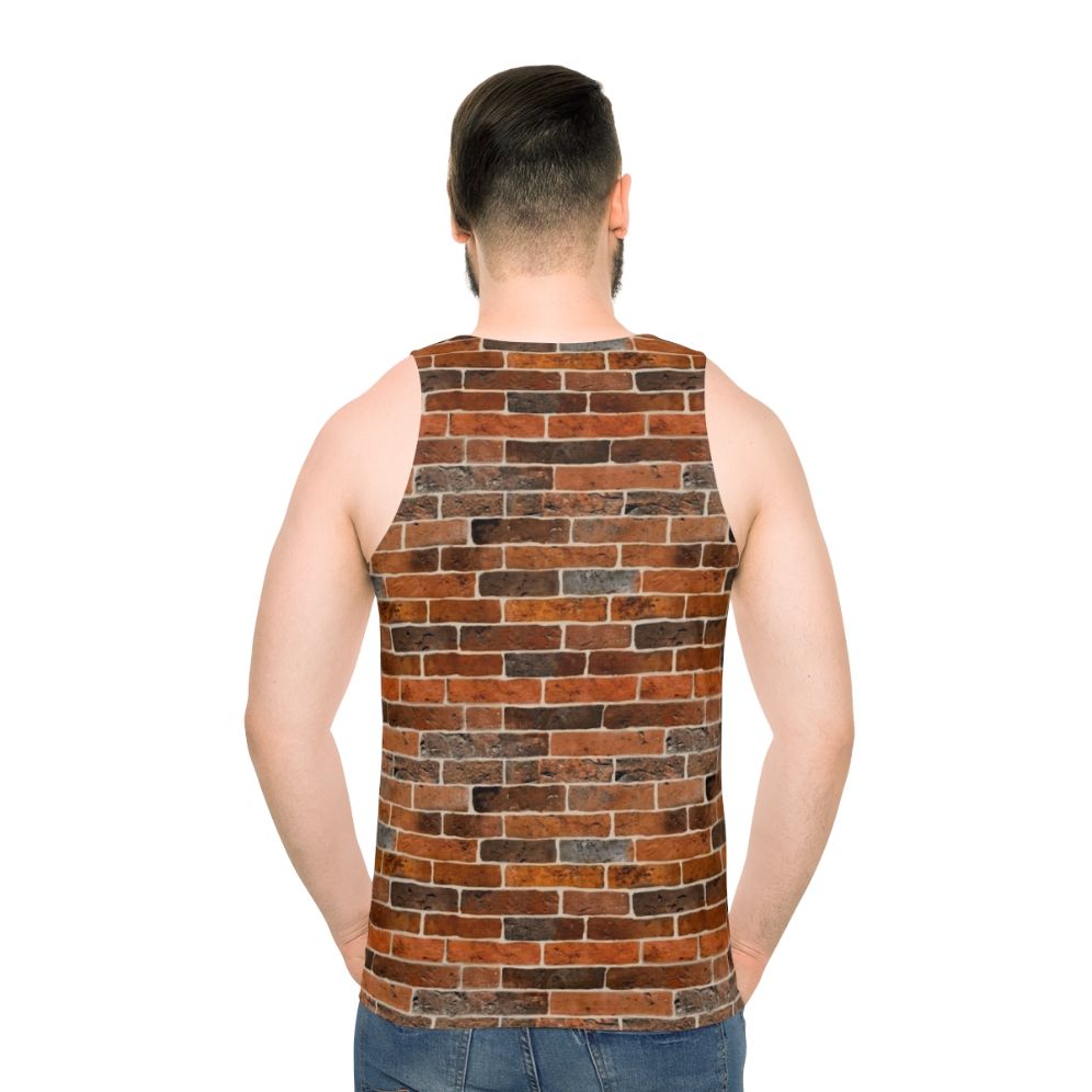 Brick wall unisex tank top with concrete block pattern - men back