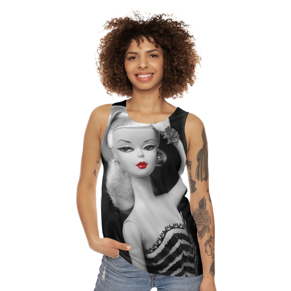 Vintage Silkstone Doll Unisex Black and White Tank Top - women