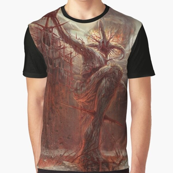 Powerful graphic t-shirt design featuring the God of Pain, with dark and gothic elements.