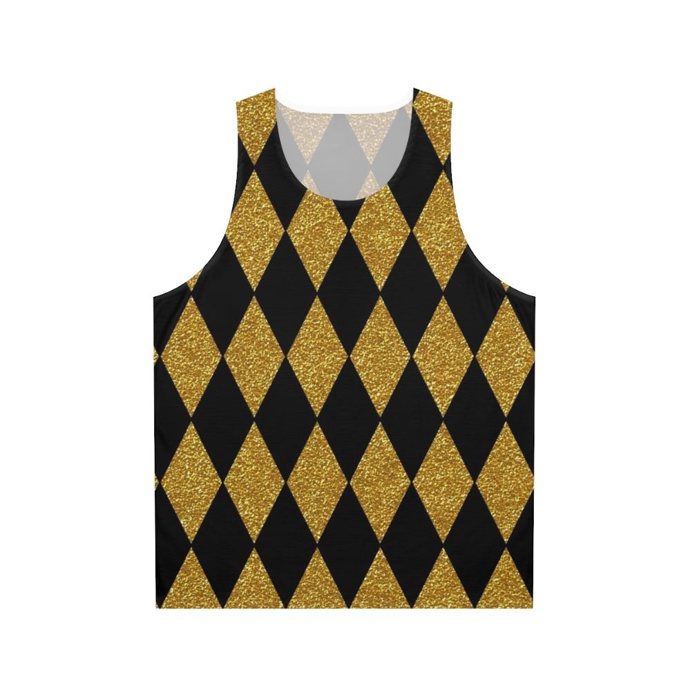 Black and gold harlequin pattern unisex tank top