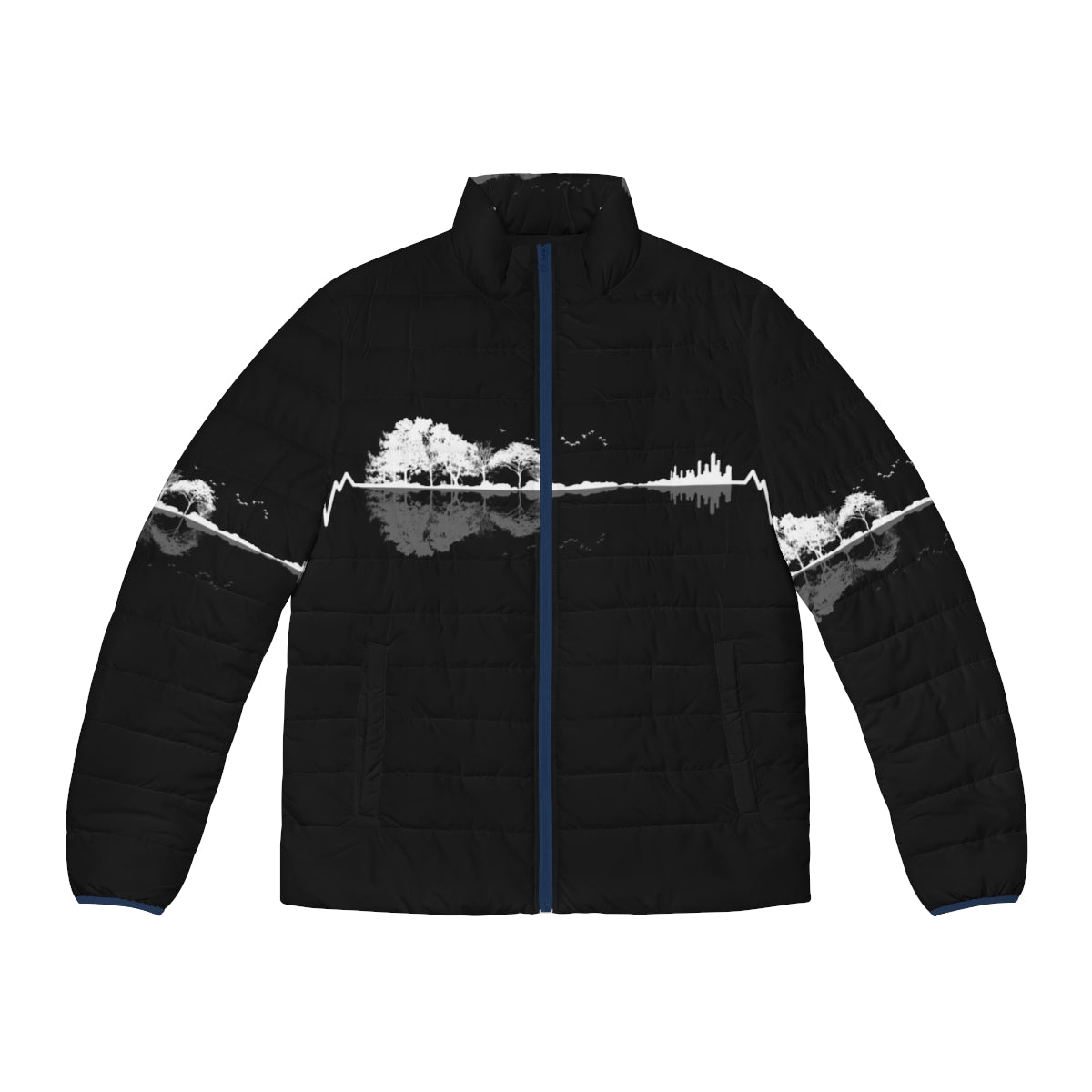 Nature-inspired minimalist puffer jacket with music theme