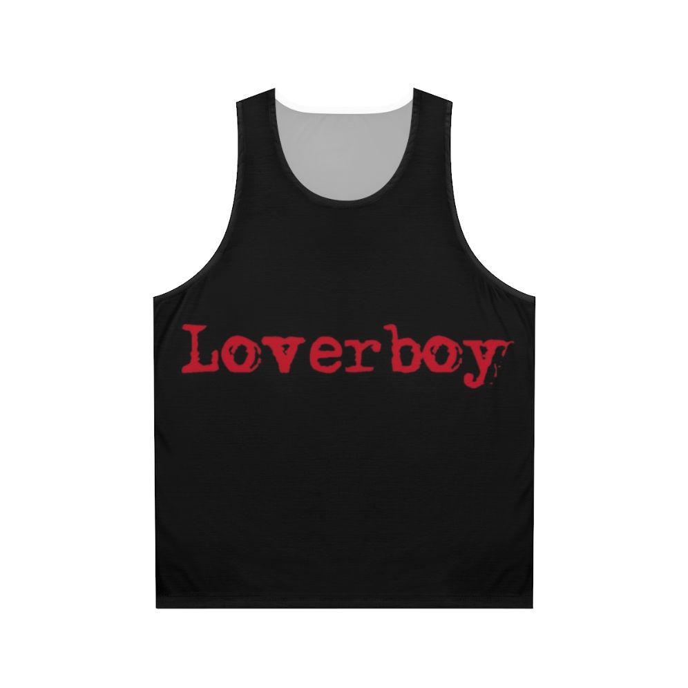 Unisex red tank top with Loverboy band logo