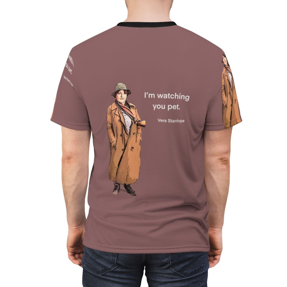 Vera Stanhope inspired all-over print t-shirt featuring the beloved detective character from the popular UK television crime drama series. - men back