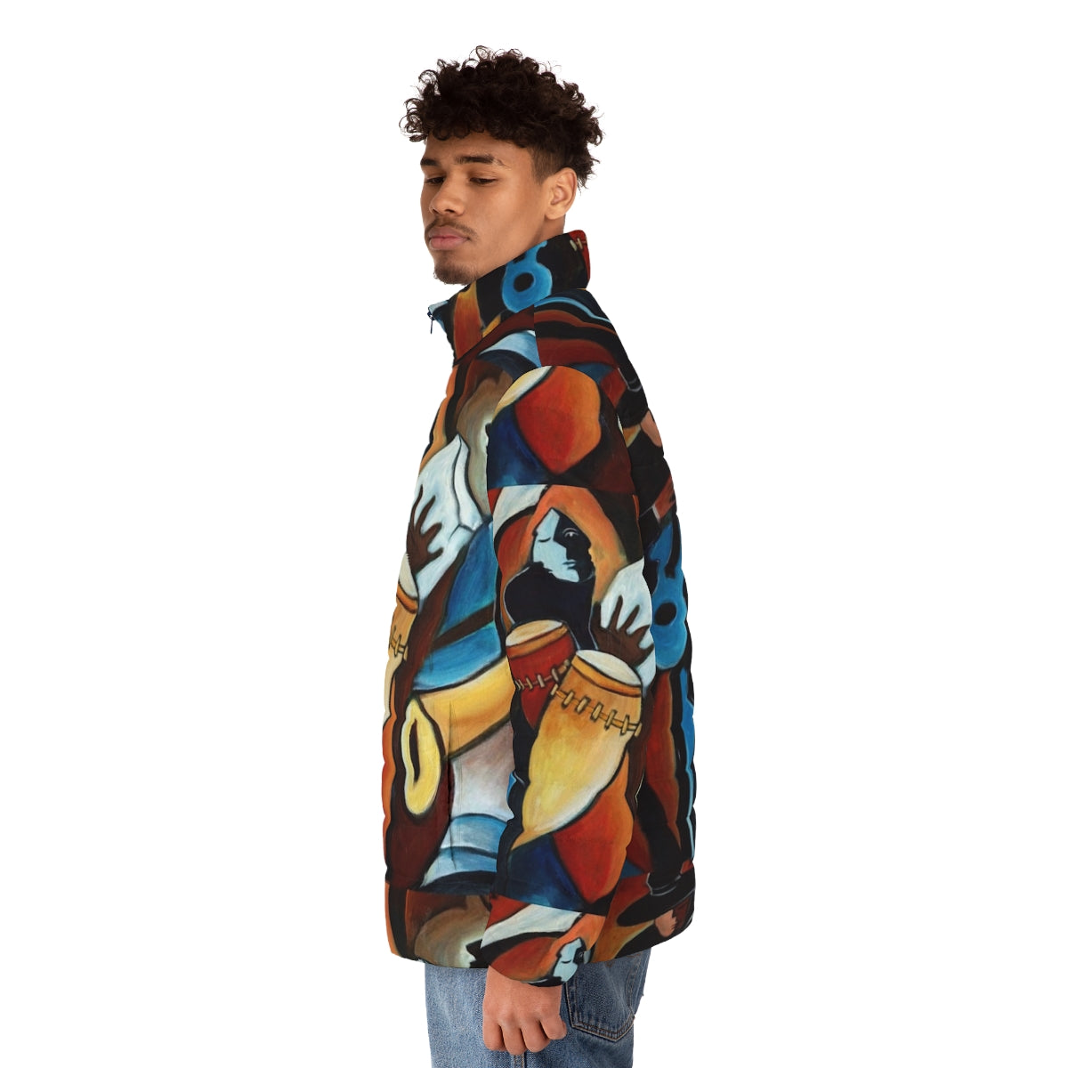 Acrylic puffer bolero jacket in vivid colors - men side left