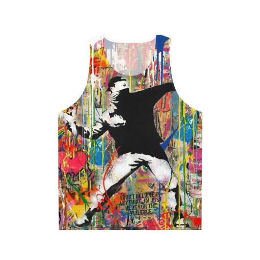 Colorful flower thrower pop art graphic on unisex tank top