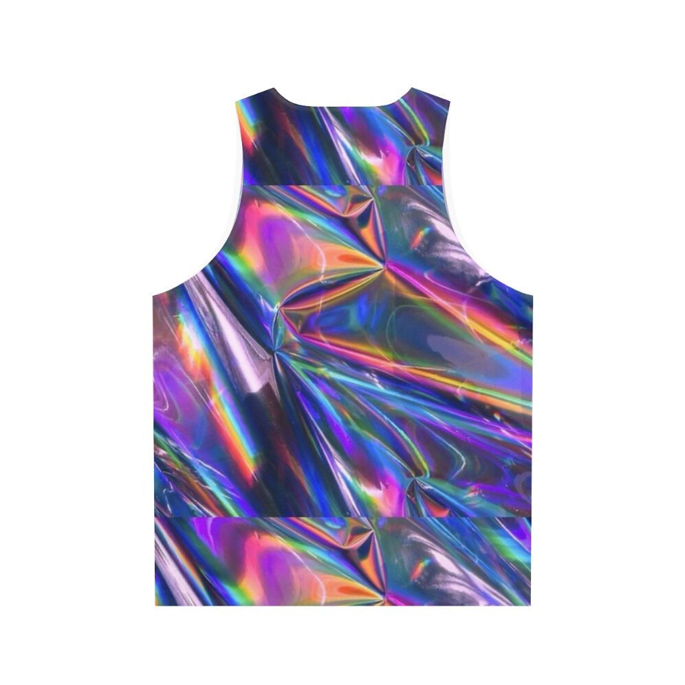 Holographic unisex tank top with iridescent, color-shifting material - Back