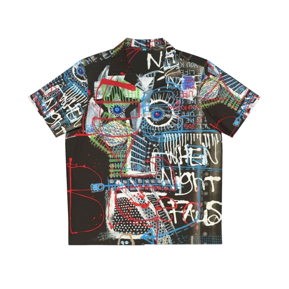 Contemplative Hawaiian Shirt with Abstract Art and Neo-Expressionist Poetry