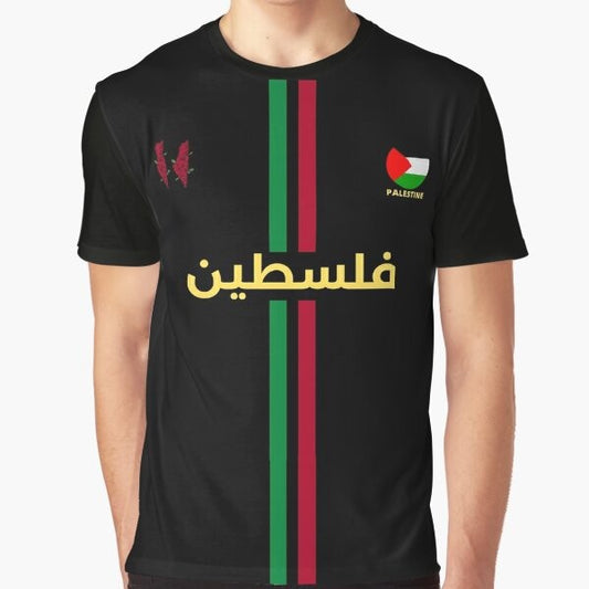 Palestine Football Graphic T-Shirt, featuring a design supporting the Palestinian cause and football.