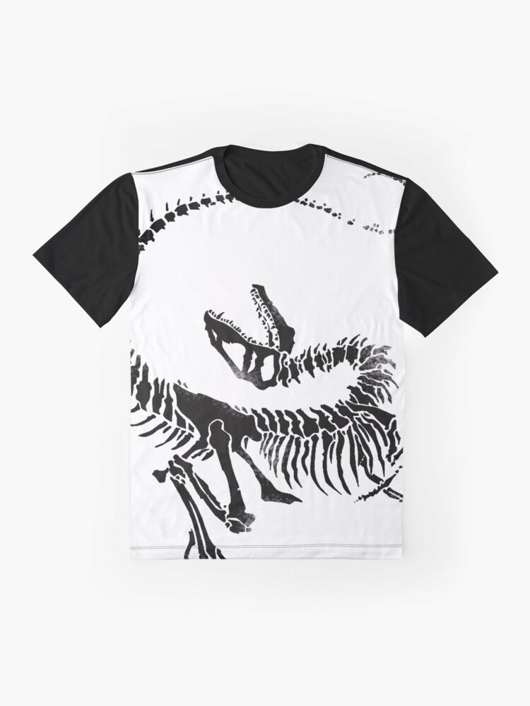 Velociraptor skeleton graphic design on a t-shirt - Flat lay