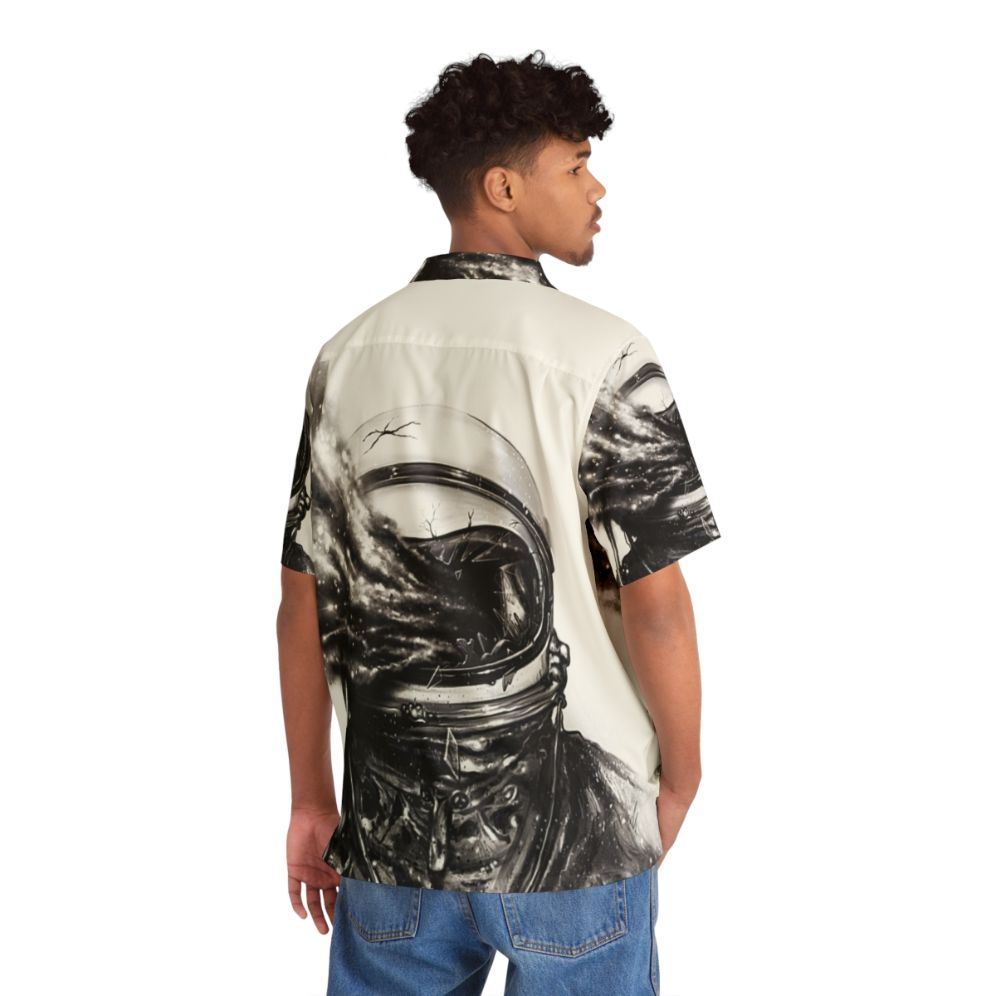 Cosmic Hawaiian Shirt featuring abstract galaxy and astronaut design - People Back