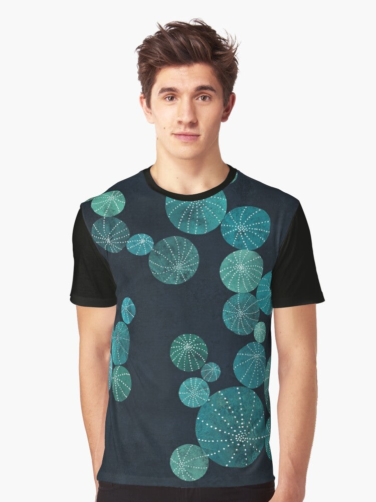 Turquoise cactus field graphic t-shirt with botanical design - Men