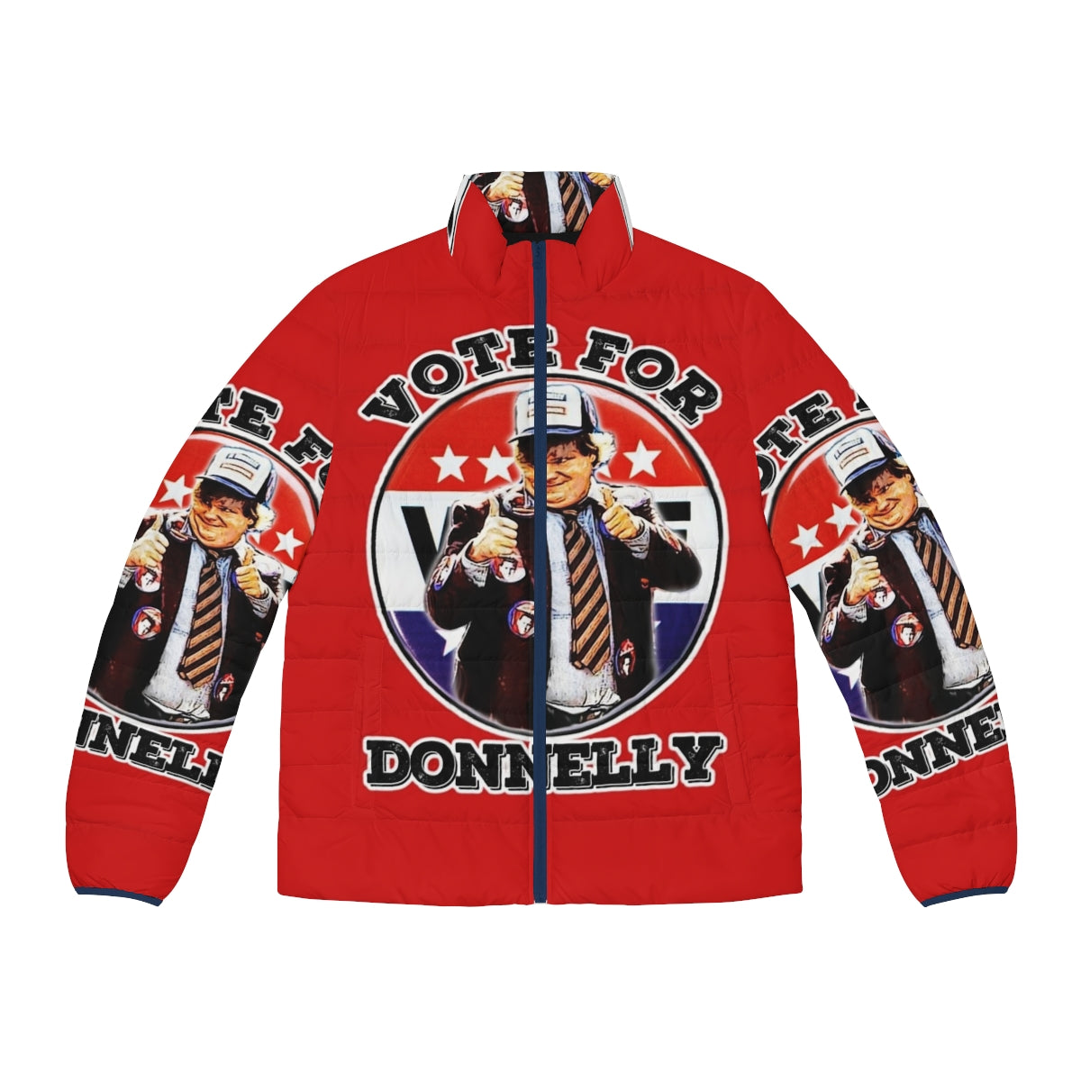 "Vote for Donnelly" puffer jacket, inspired by the classic comedy film Black Sheep