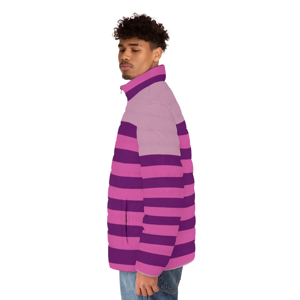 Cheshire Cat Horizontal Stripe Puffer Jacket - men side left