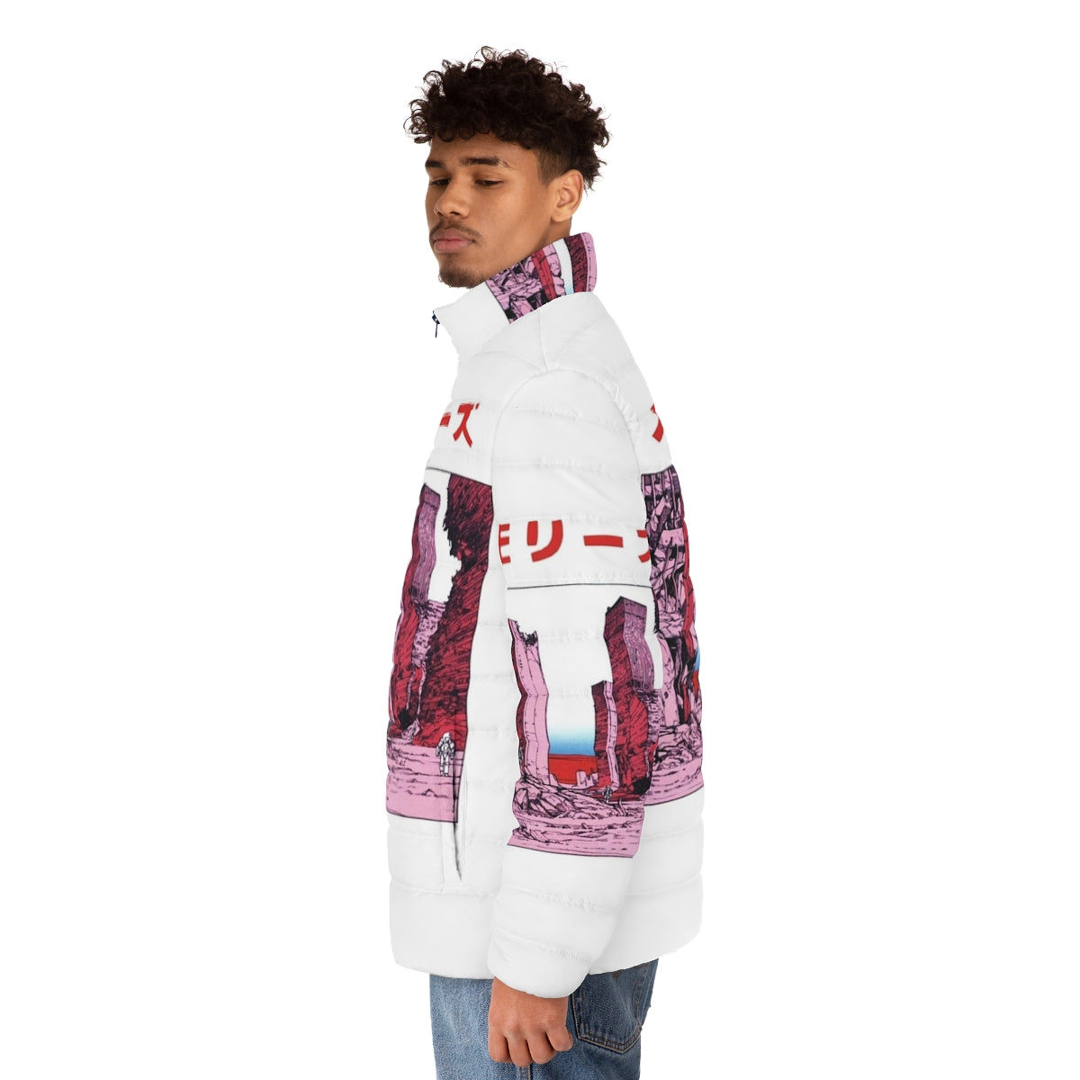 Katsuhiro Otomo Akira-inspired puffer jacket with vaporwave and cyberpunk design - men side left