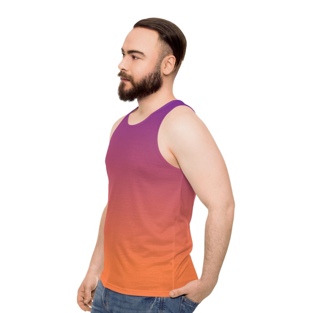 Vibrant orange and purple gradient unisex tank top - men side