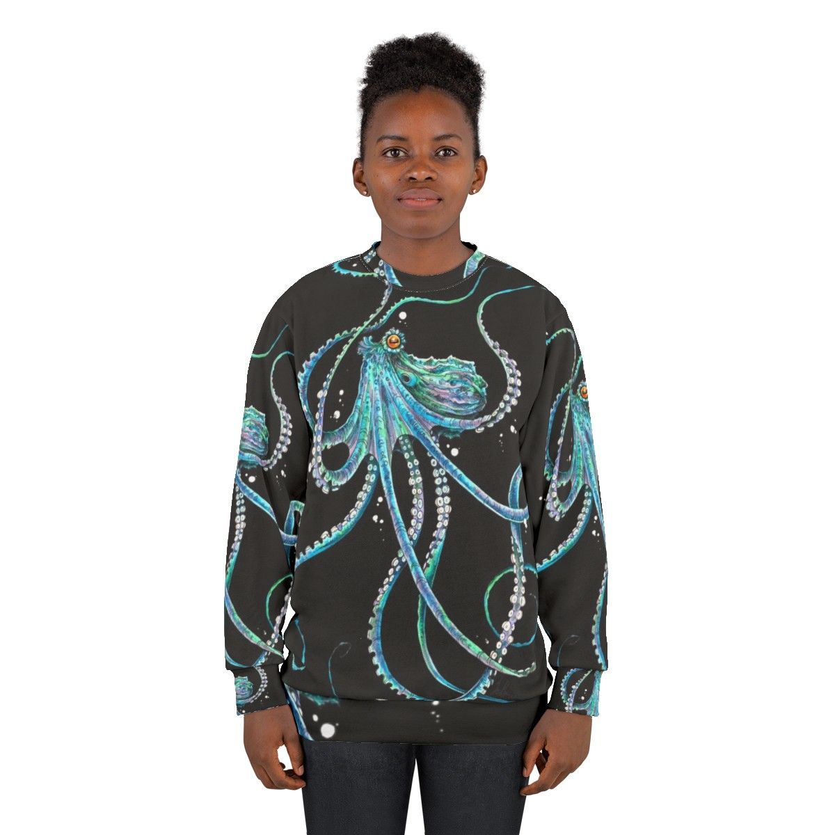 Drunk octopus sweatshirt with underwater cephalopod design - women