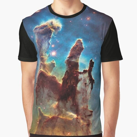 The Pillars of Creation, a famous nebula in the Milky Way galaxy, depicted on a graphic t-shirt.