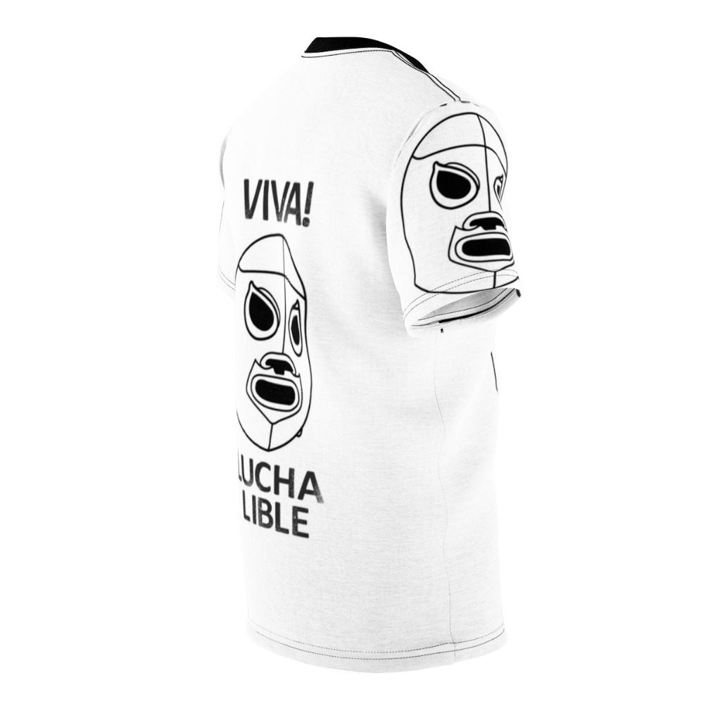 Nmh1 010 Viva Lucha Libre graphic t-shirt featuring Mexican pro wrestling and wrestling fan imagery - men right