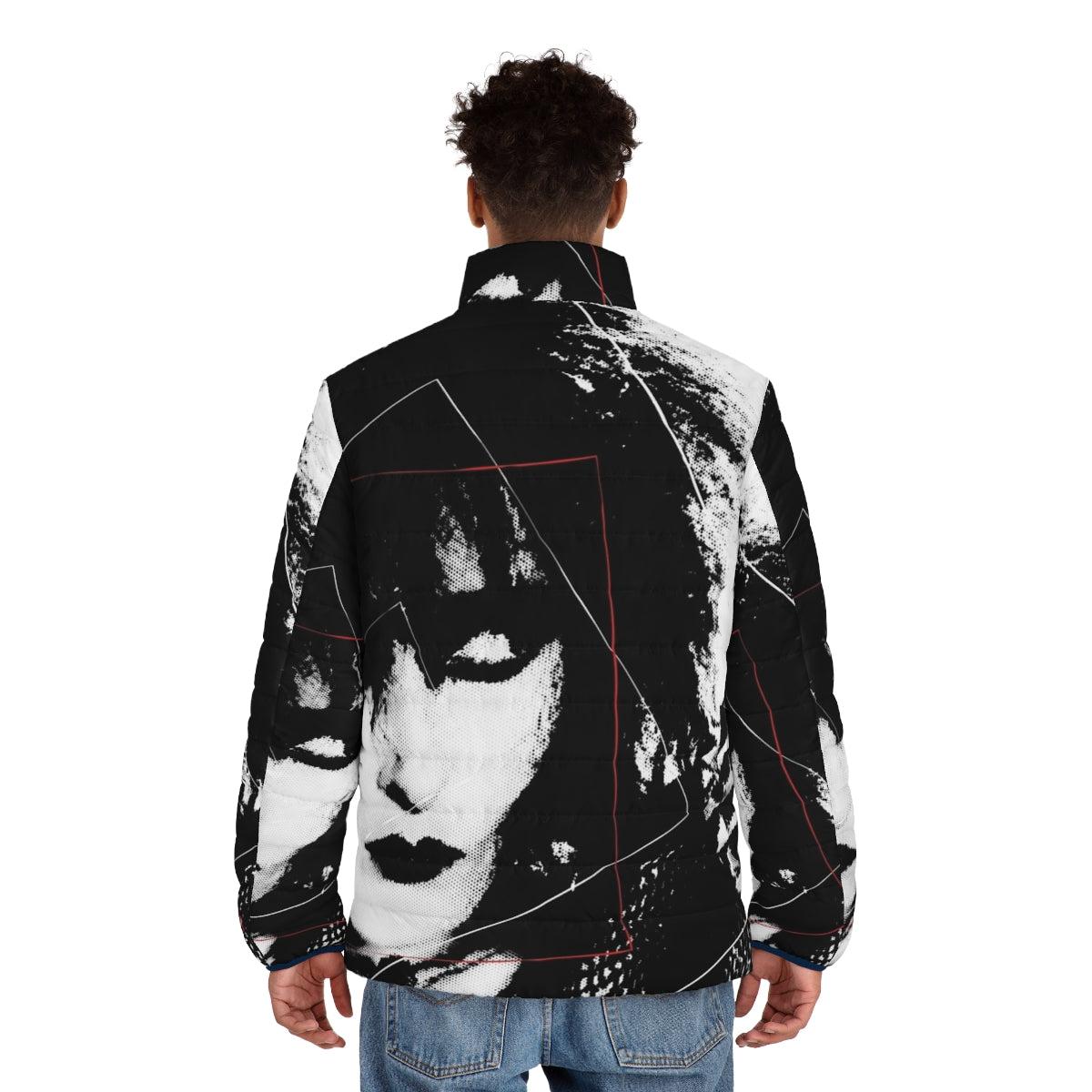 Siouxsie Sioux inspired puffer jacket with punk rock and goth fashion details - men back