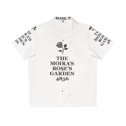 Moira Rose's Garden Black & White Hawaiian Shirt with Minimalist Typewriter Font