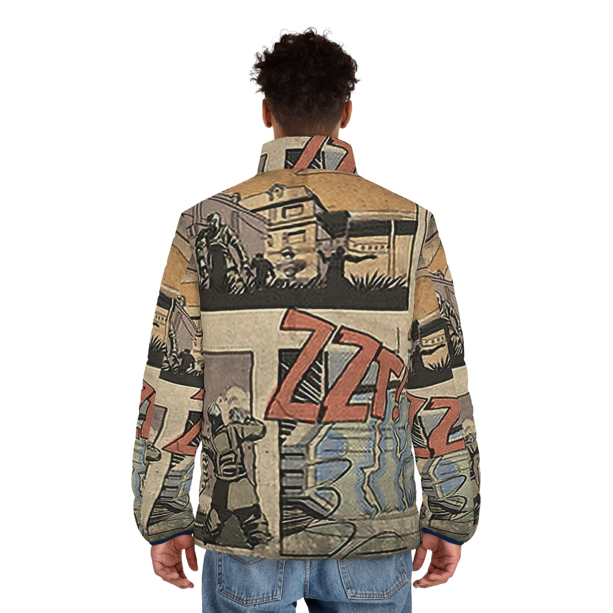 Zombies Loading Screen Comic Puffer Jacket - Call of Duty Inspired Apparel - men back