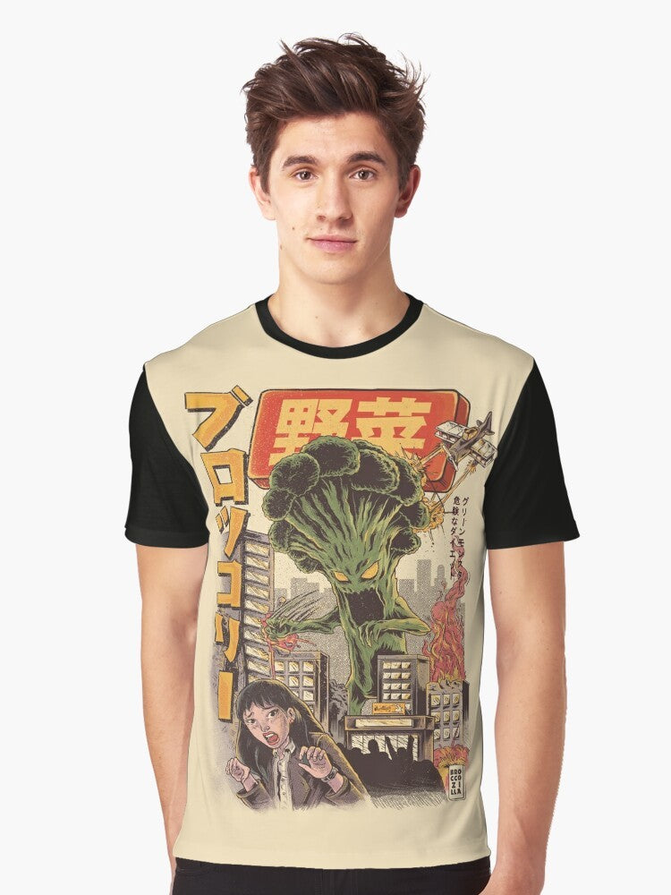 Broccozilla - An anime-inspired graphic tee featuring a broccoli monster character - Men